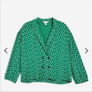 TOPSHOP | Emerald green top with pink polka dot